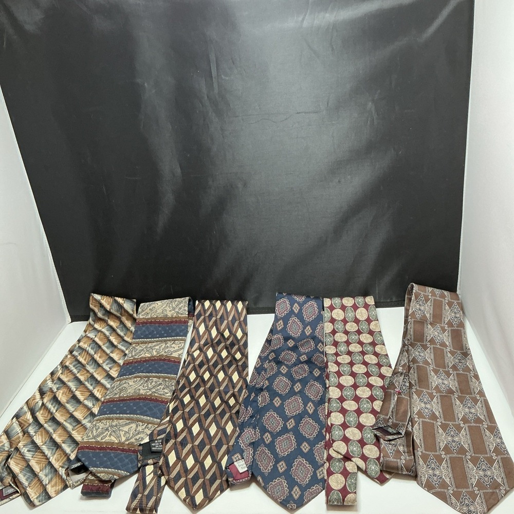 Lot of 6 Vintage Men's Silk Ties Henry Grethel Claiborne Corporate Geometric